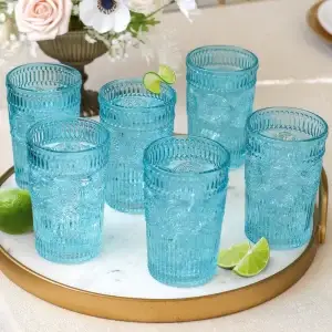 13 oz. Vintage Textured Aqua Drinkware (Set of 6)