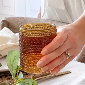 10 oz. Textured Beaded Amber Glass (Set of 6)