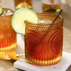 10 oz Retro Arch Floral Ribbed Glassware - Set of 6 (Amber)
